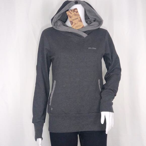 Mazine Charcoal Gray Evaline Long Sleeves Crossover Hoodie SzS Pouch Pockets - Picture 1 of 16